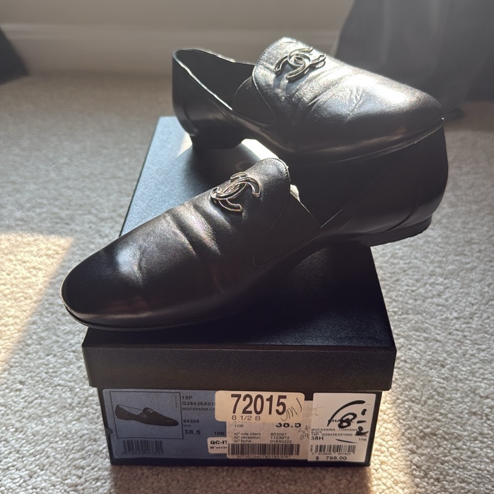 With box Chanel Black Leather Loafers moccasins for Women